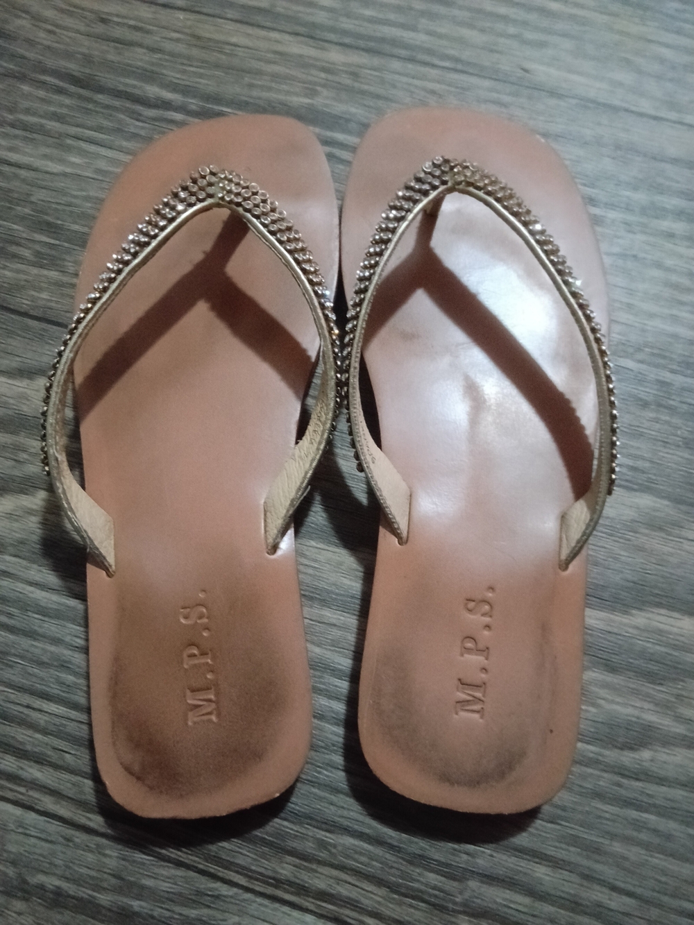 Embellished Beige Rhinestone Flip Flop Sandals - Picture 4 of 5